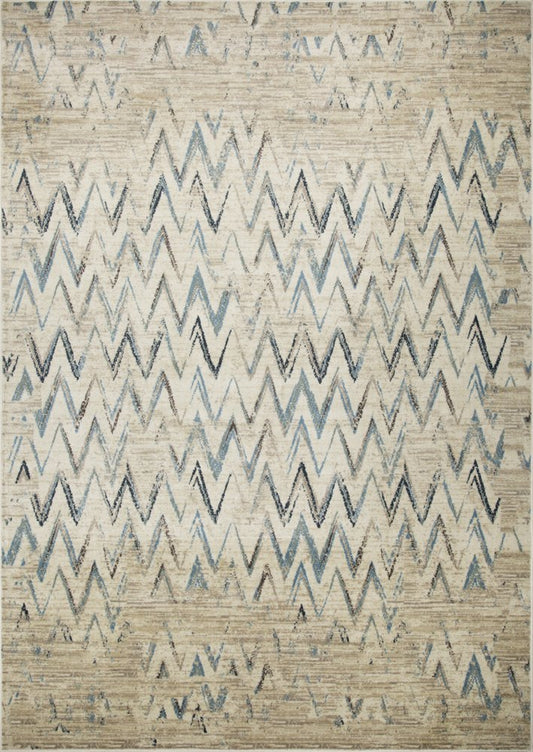 8' X 11' Ivory And Blue Chevron Area Rug