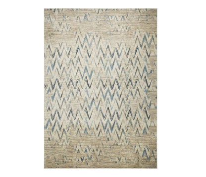 8' X 11' Ivory And Blue Chevron Area Rug