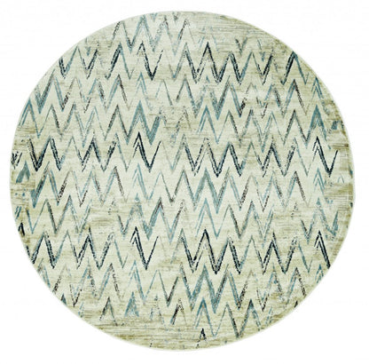 8' Ivory And Blue Chevron Round Rug
