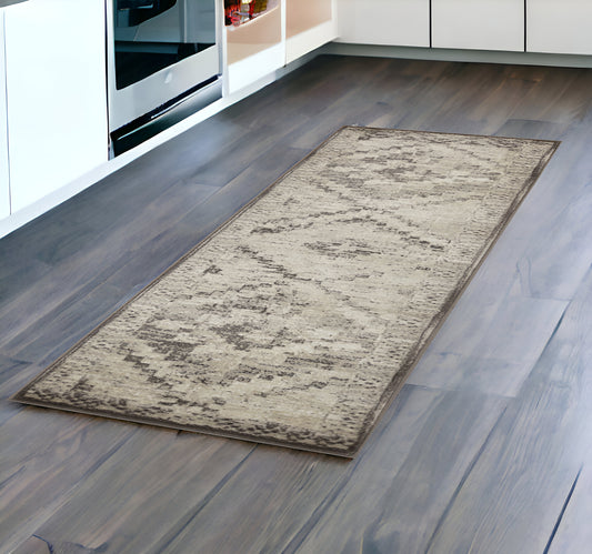 8' Runner Gray Abstract Runner Rug