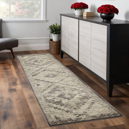 8' Gray And Brown Abstract Runner Rug