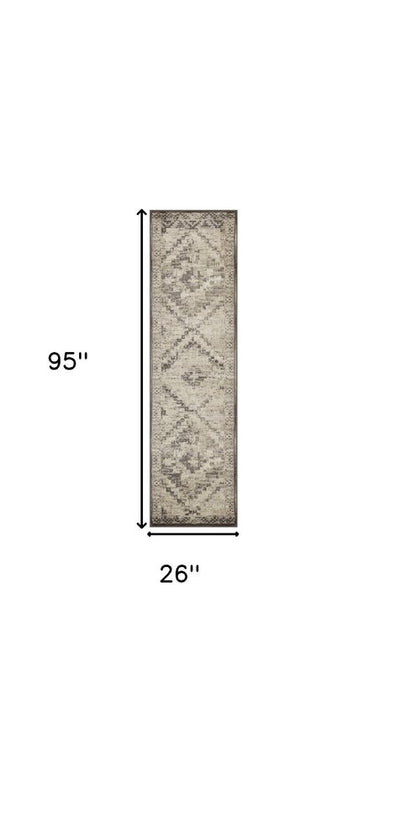 8' Gray And Brown Abstract Runner Rug