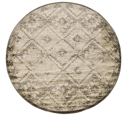 8' Gray And Brown Abstract Round Rug