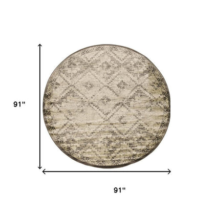 8' Gray And Brown Abstract Round Rug