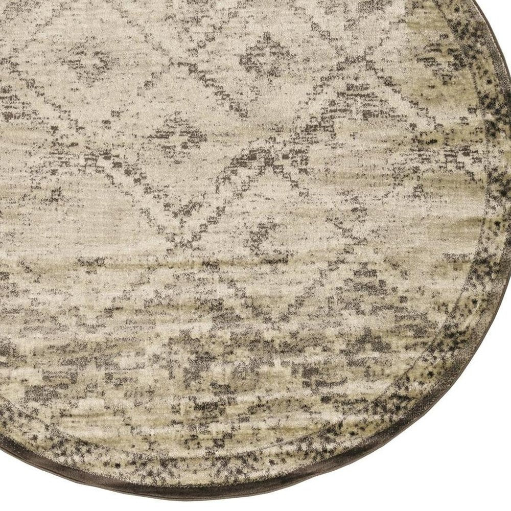 8' Gray And Brown Abstract Round Rug