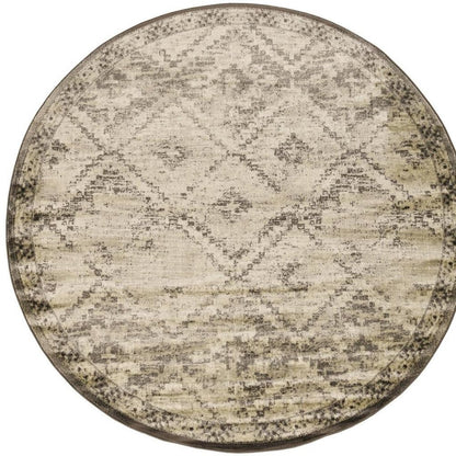 8' Gray And Brown Abstract Round Rug