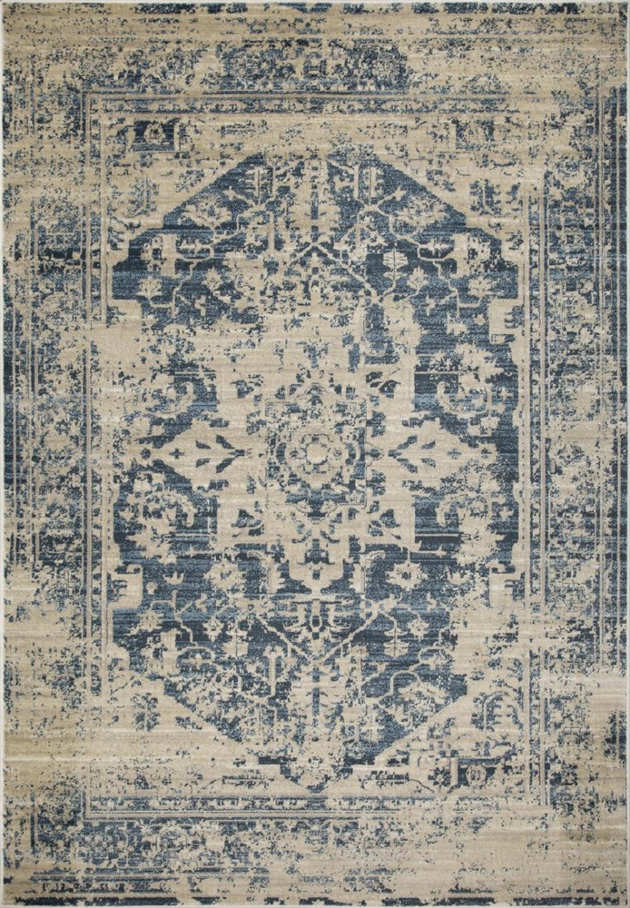 3' X 5' Ivory And Blue Oriental Area Rug