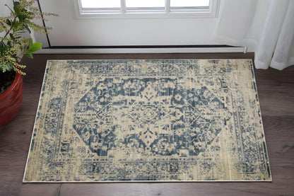 3' X 5' Ivory And Blue Oriental Area Rug