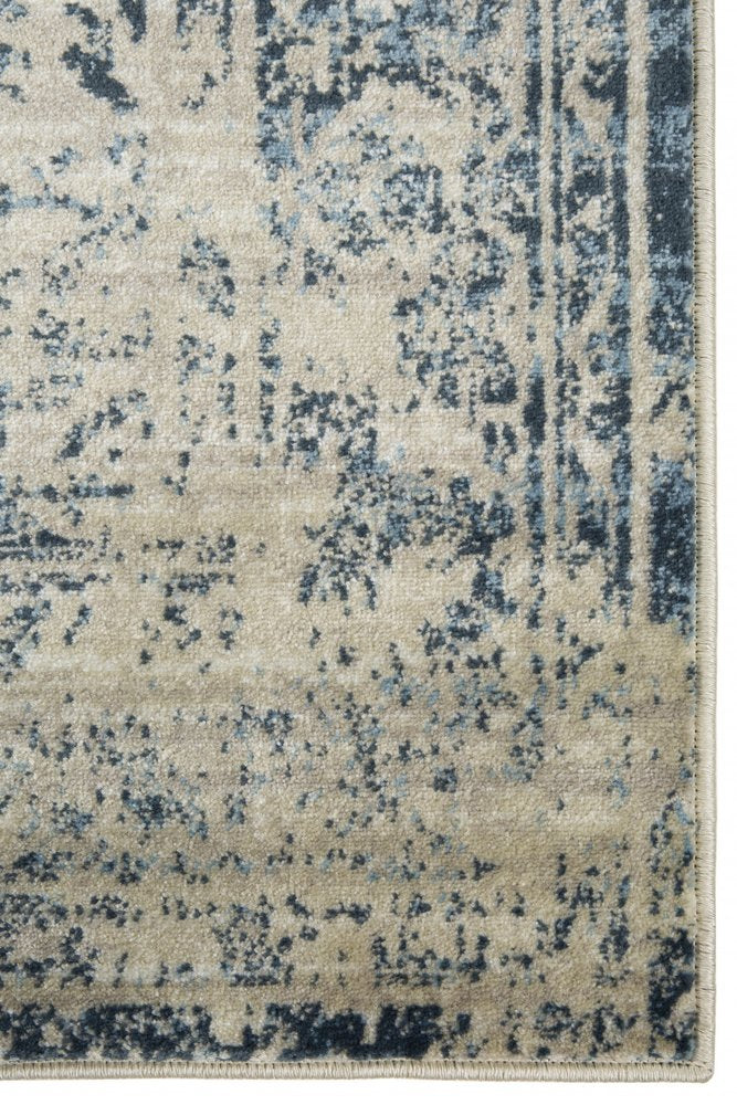 5' X 8' Ivory And Blue Oriental Area Rug