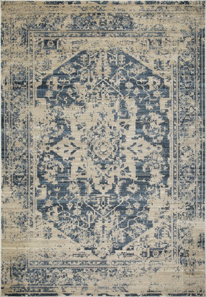 8' X 11' Ivory And Blue Oriental Area Rug