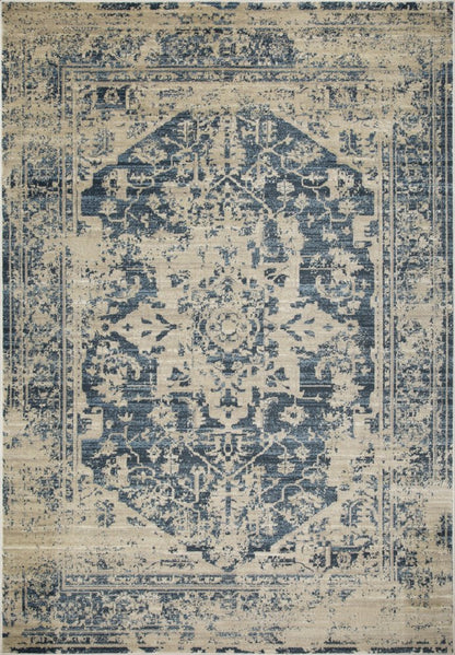 8' X 11' Ivory And Blue Oriental Area Rug