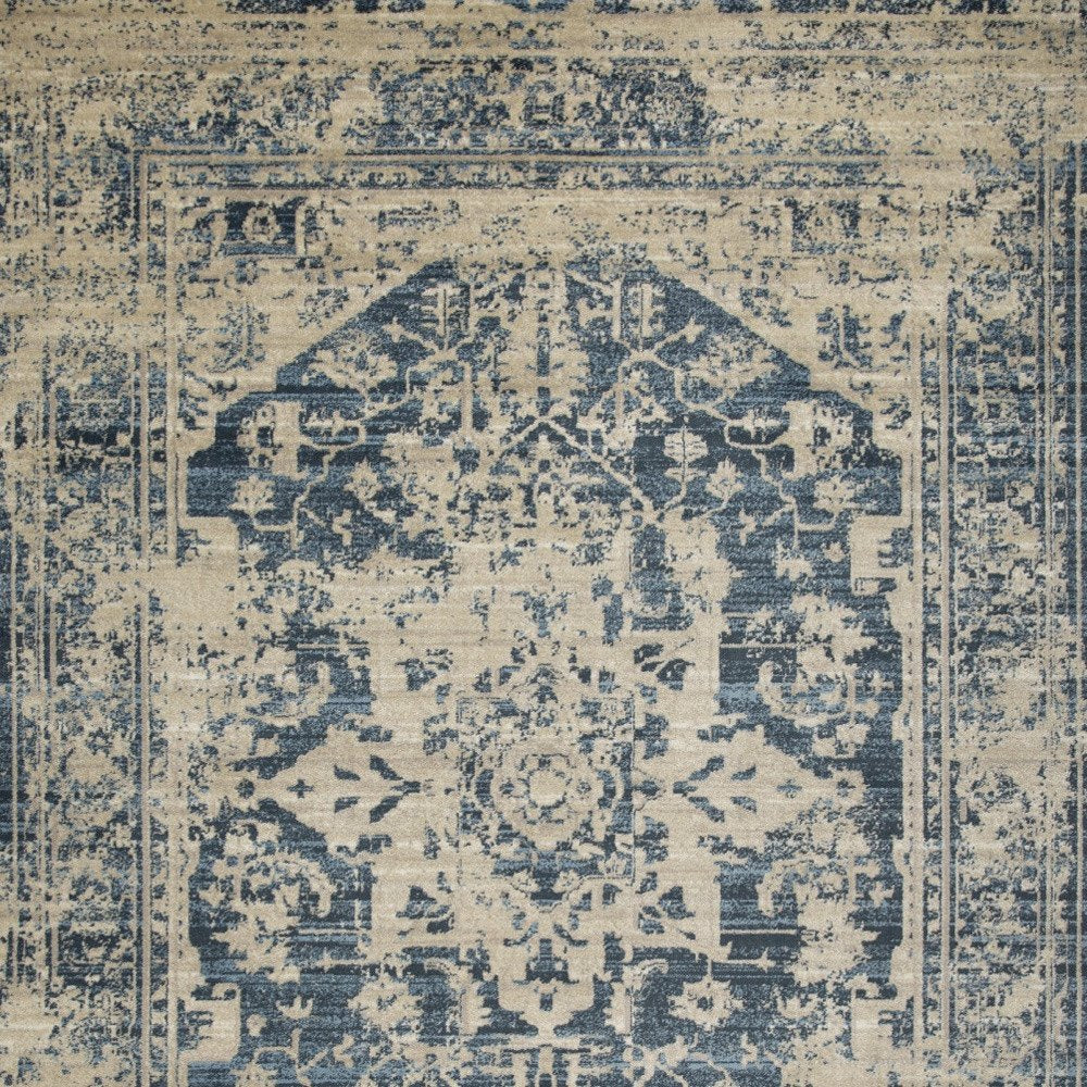 8' X 11' Ivory And Blue Oriental Area Rug