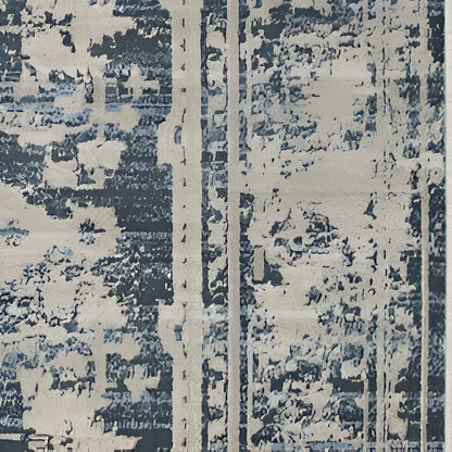 8' Ivory And Blue Oriental Distressed Round Rug