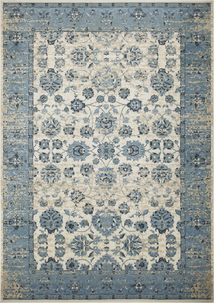 8' Ivory And Sky Blue Oriental Runner Rug