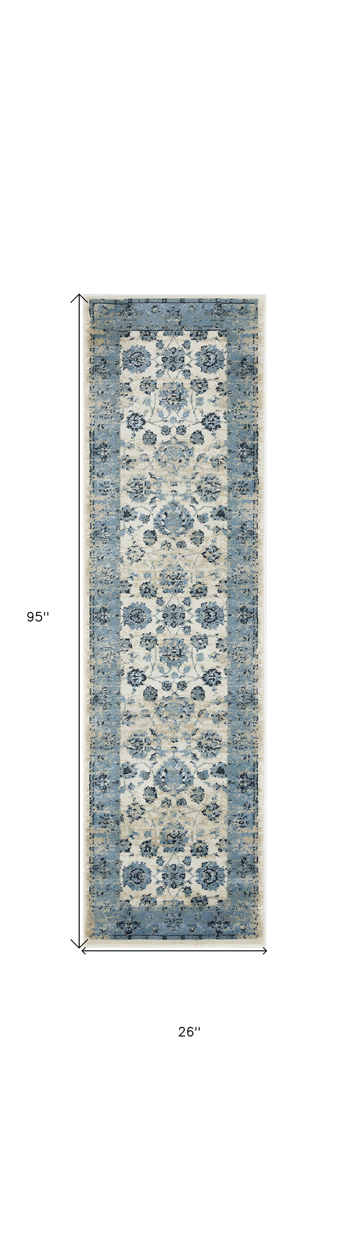 8' Runner Ivory Oriental Runner Rug