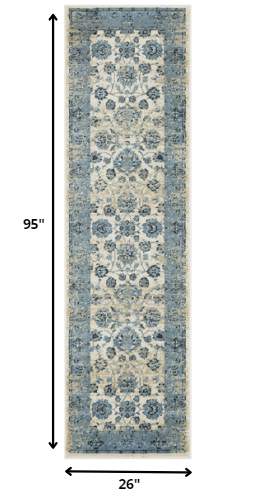 8' Runner Ivory Oriental Runner Rug