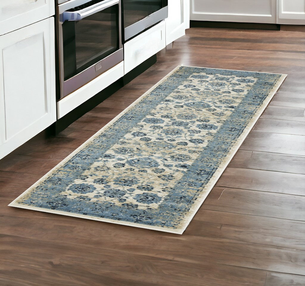 8' Runner Ivory Oriental Runner Rug