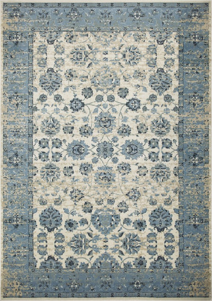 3' X 5' Ivory And Sky Blue Oriental Area Rug
