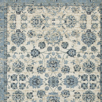 3' X 5' Ivory And Sky Blue Oriental Area Rug