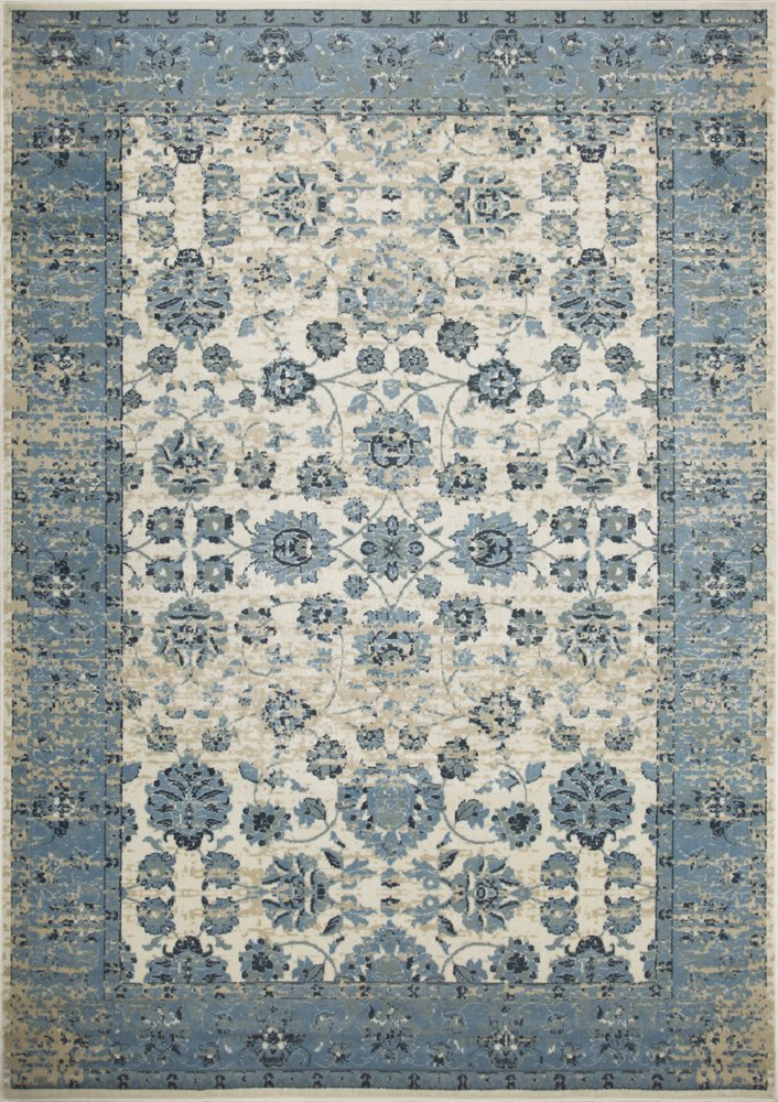 3' X 5' Ivory And Sky Blue Oriental Area Rug