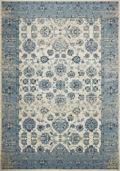 3' X 5' Ivory And Sky Blue Oriental Area Rug