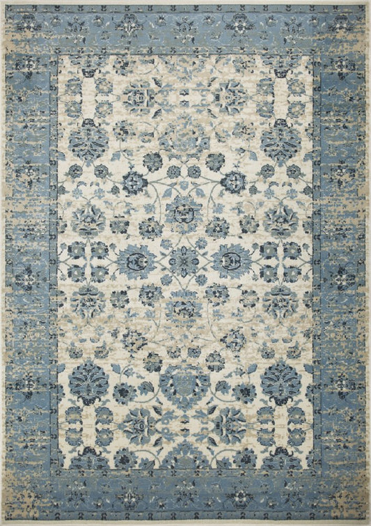 8' X 11' Ivory And Sky Blue Oriental Area Rug