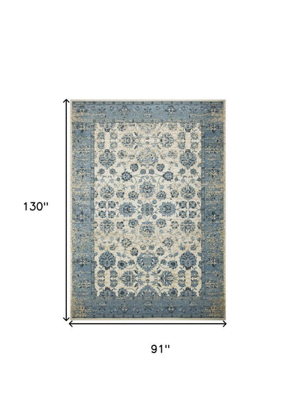8' X 11' Ivory And Sky Blue Oriental Area Rug