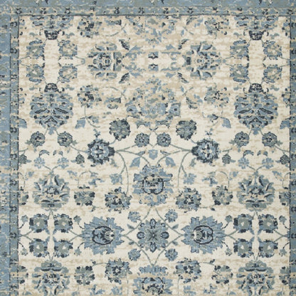 8' X 11' Ivory And Sky Blue Oriental Area Rug