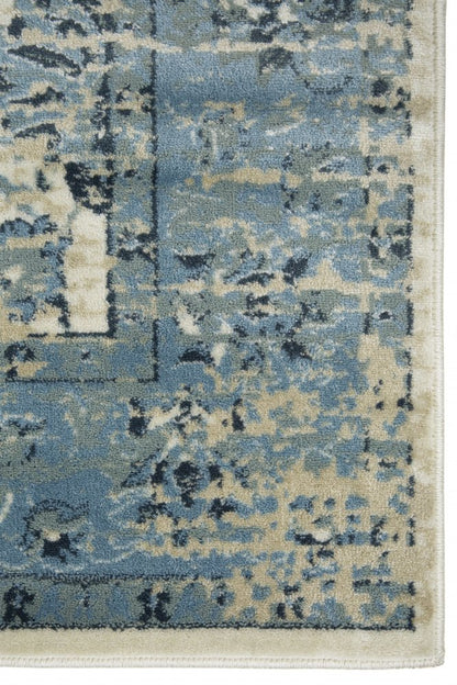 8' X 11' Ivory And Sky Blue Oriental Area Rug