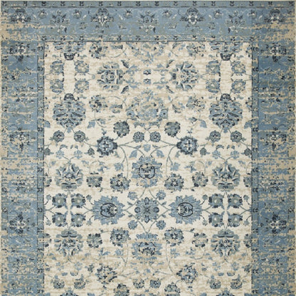 8' X 11' Ivory And Sky Blue Oriental Area Rug