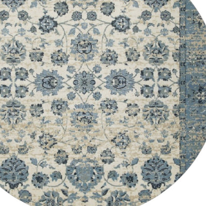 8' Ivory And Sky Blue Oriental Round Rug