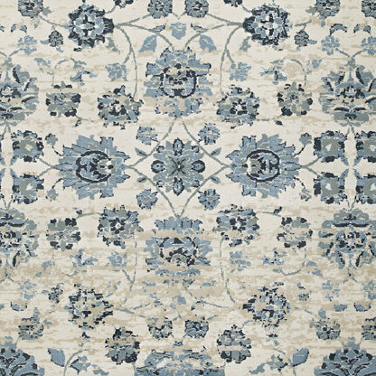 8' Ivory And Sky Blue Oriental Round Rug