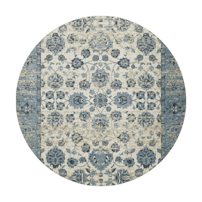 8' Ivory And Sky Blue Oriental Round Rug