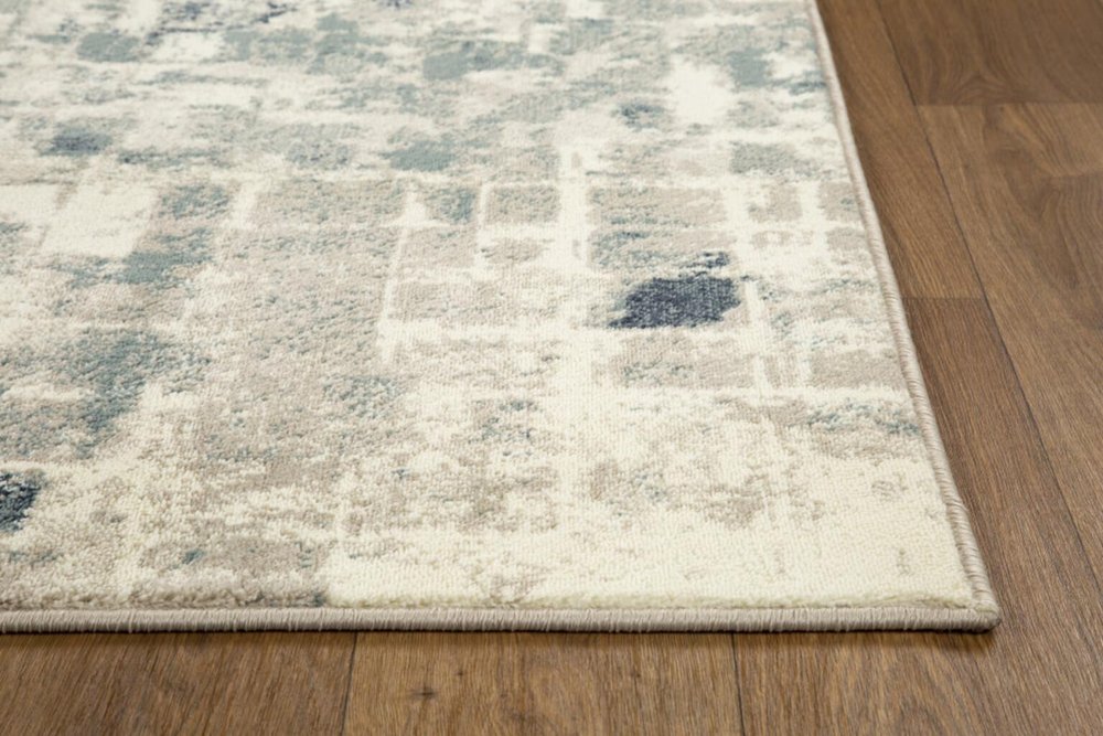 8' Blue And Beige Abstract Runner Rug
