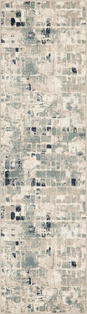 8' Blue And Beige Abstract Runner Rug
