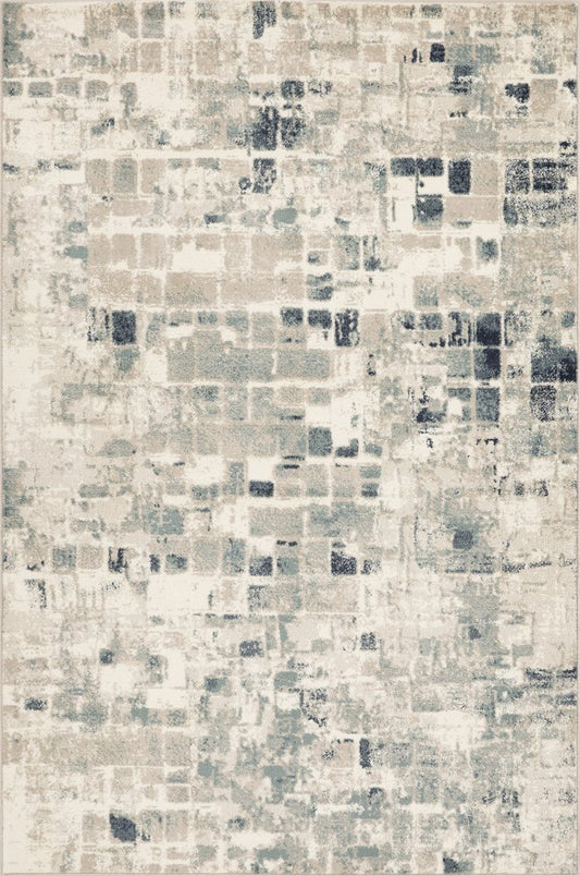 8' Blue And Beige Abstract Runner Rug