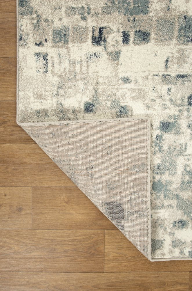 8' Blue And Beige Abstract Runner Rug