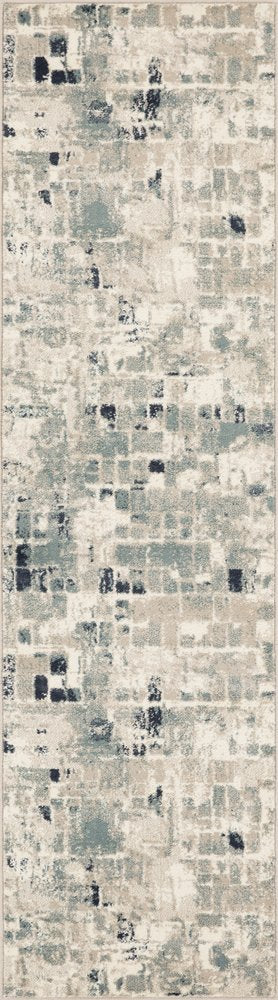 8' Blue And Beige Abstract Runner Rug