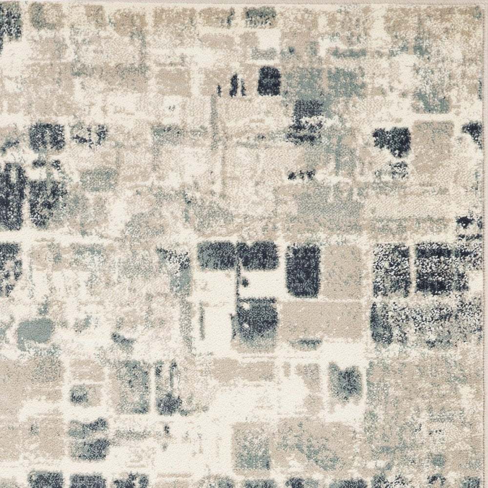8' Blue And Beige Abstract Runner Rug