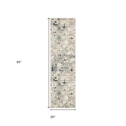 8' Blue And Beige Abstract Runner Rug