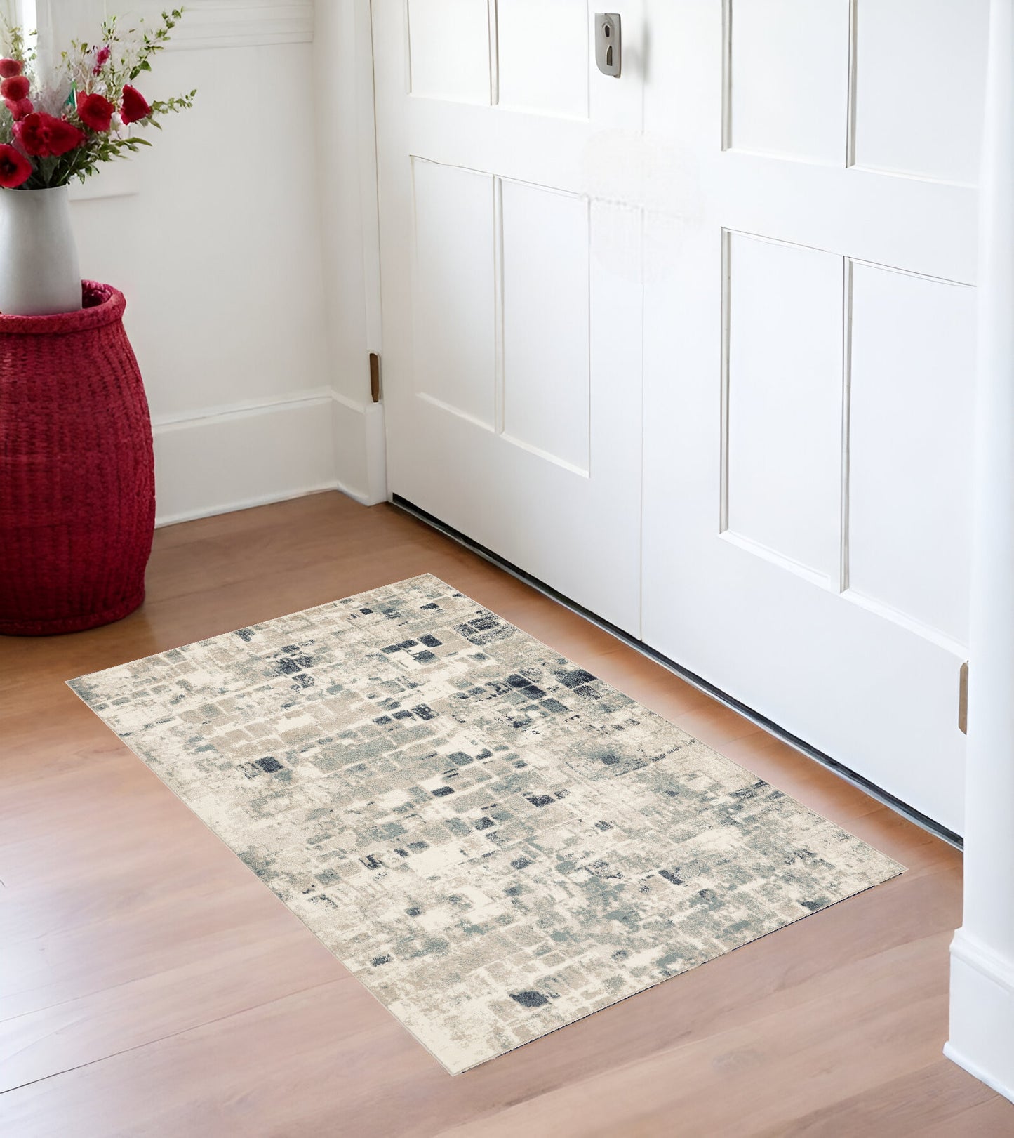 3' X 5' Blue and Beige Abstract Area Rug