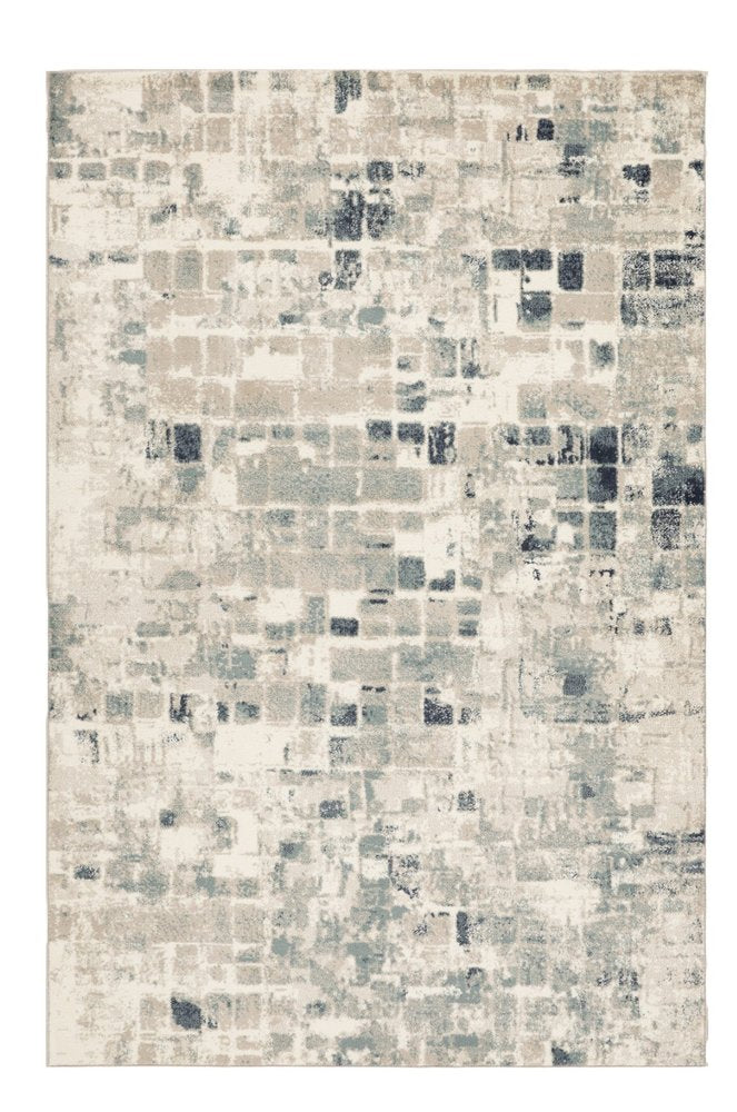 5' X 8' Blue and Beige Abstract Area Rug