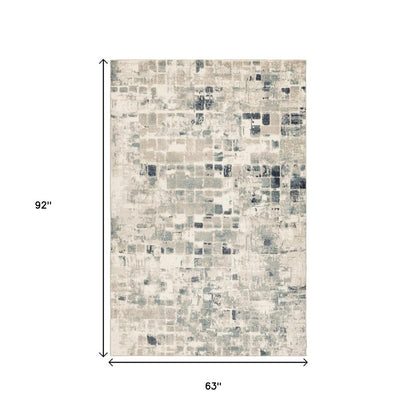 5' X 8' Blue and Beige Abstract Area Rug