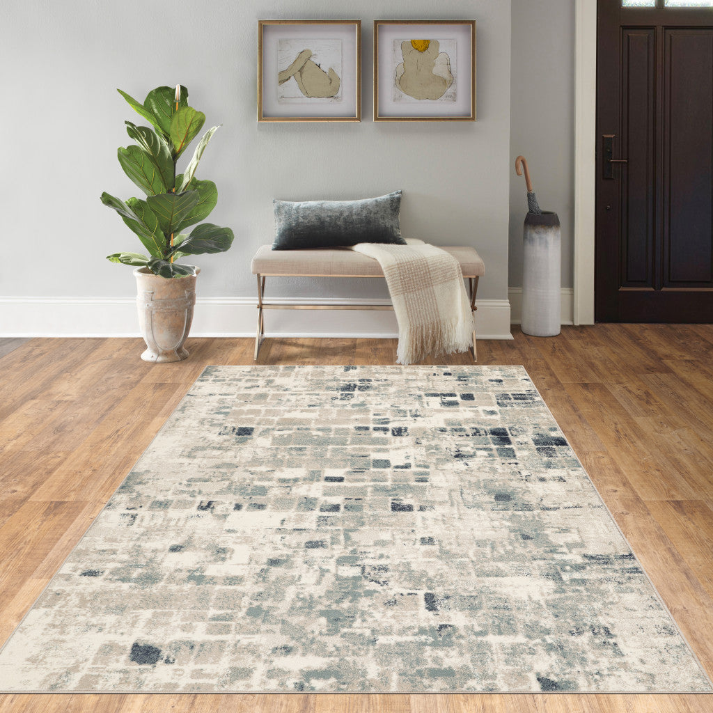 5' X 8' Blue and Beige Abstract Area Rug