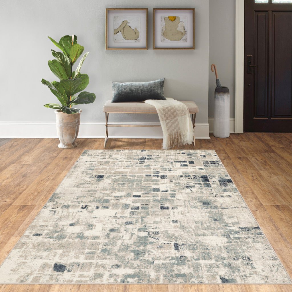 8' x 11' Blue and Beige Abstract Area Rug