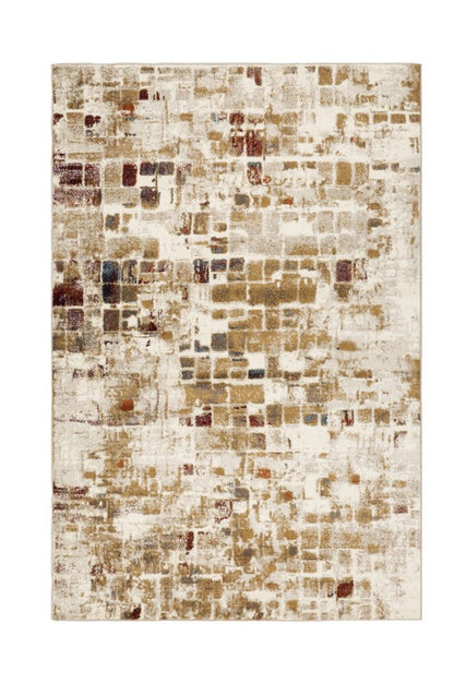 8' Natural And Brown Abstract Runner Rug