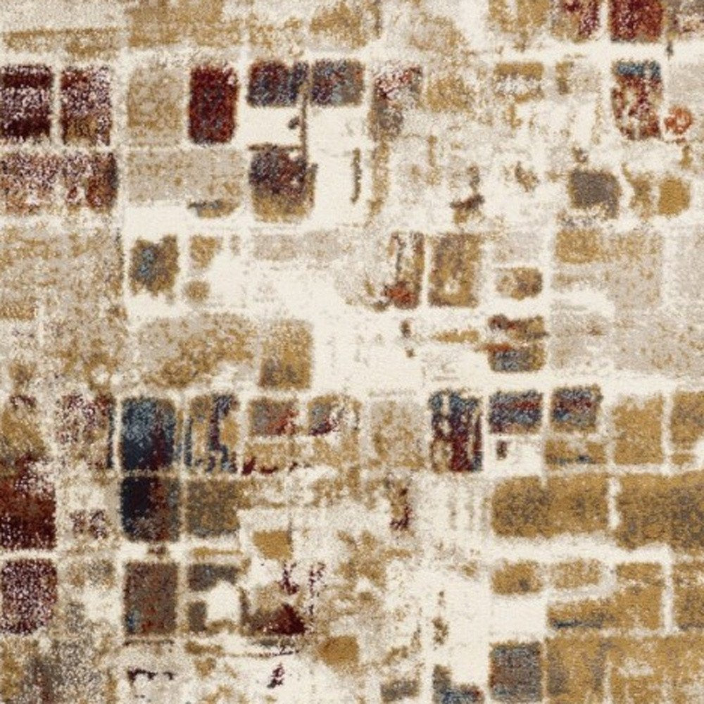 8' Natural And Brown Abstract Runner Rug