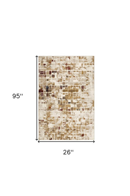 8' Natural And Brown Abstract Runner Rug