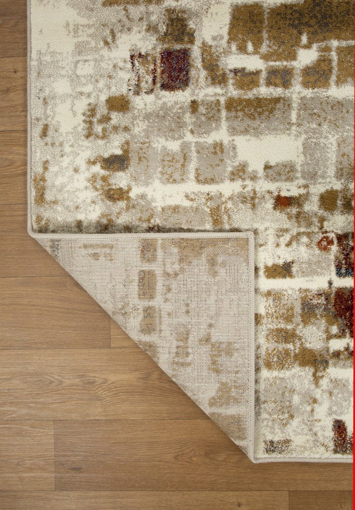 8' Natural And Brown Abstract Runner Rug