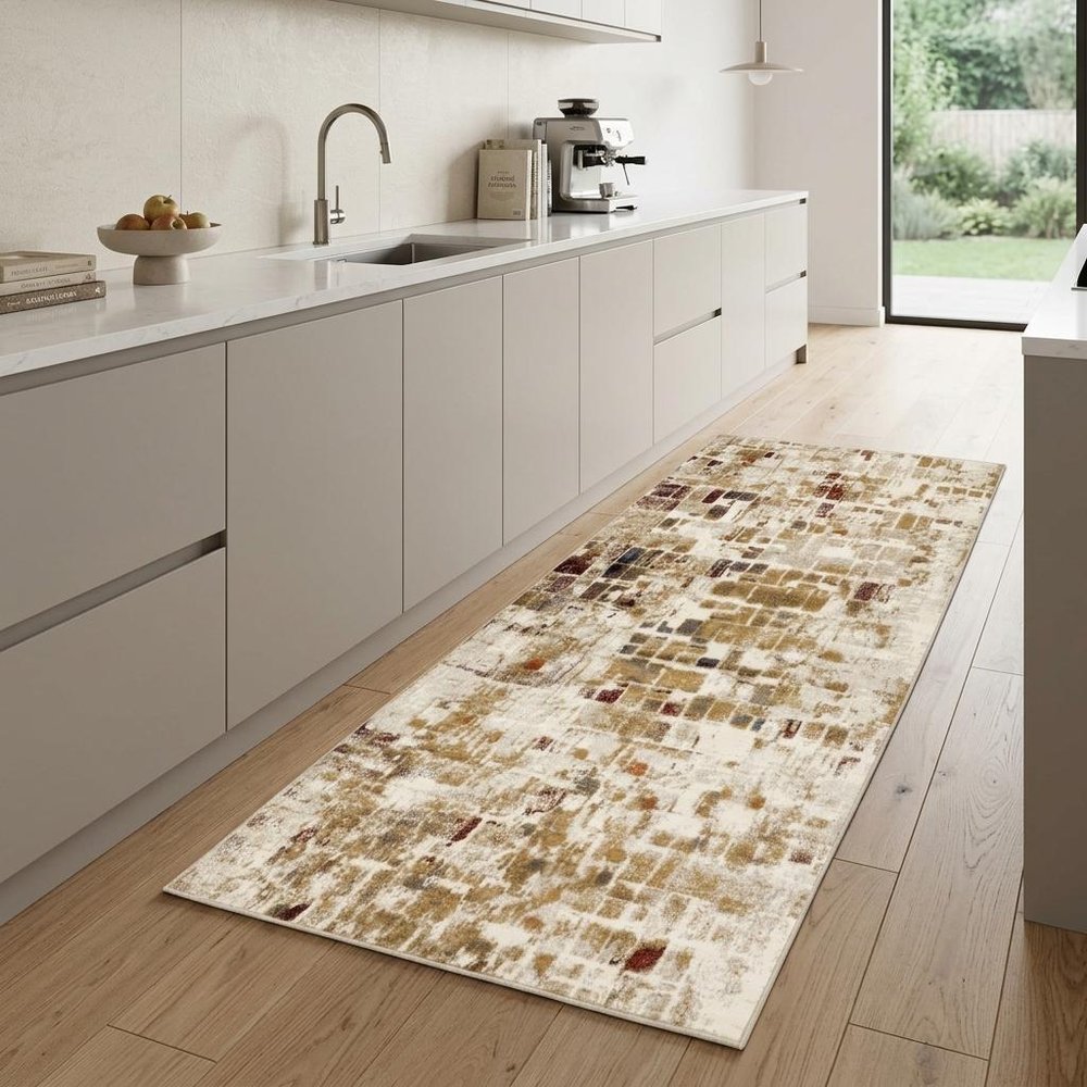 8' Natural And Brown Abstract Runner Rug